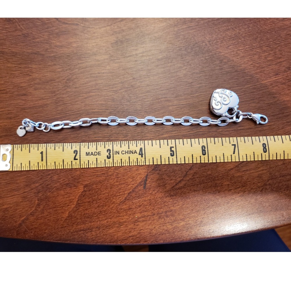 Brighton Silver Tone Chain Bracelet with Heart Charm Swirl Detail‎ Jewelry - Picture 4 of 4